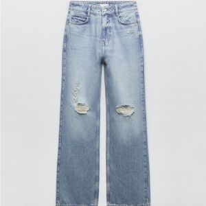 ZARA High Rise Light Wash Distressed Jean